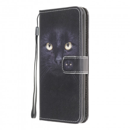 Samsung Galaxy A22 4G Custodia nera con occhi di gatto e cinturino