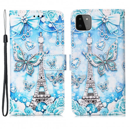 Samsung Galaxy A22 5G Custodia Torre Eiffel Farfalle con cinturino