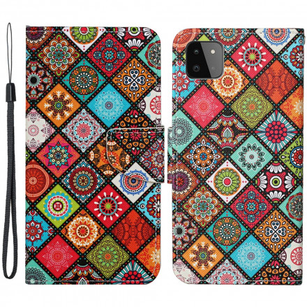 Samsung Galaxy A22 5G Custodia Patchwork Mandalas con cinturino