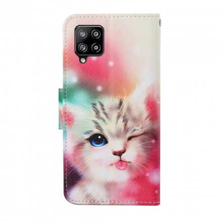 Custodia per Samsung Galaxy A22 4G Cutie Cat con cinturino