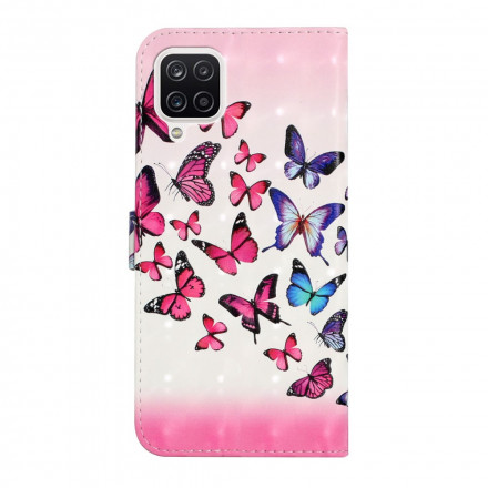 Custodia Samsung Galaxy A22 4G Volo di farfalle con cinturino