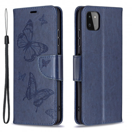 Samsung Galaxy A22 5G Custodia Farfalle in volo con cinturino