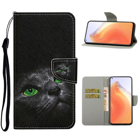 Xiaomi Mi 10T / 10T Pro Custodia per gatto dagli occhi verdi con cinturino