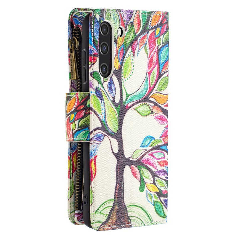 Custodia per Samsung Galaxy S21 FE con albero con tasca a zip