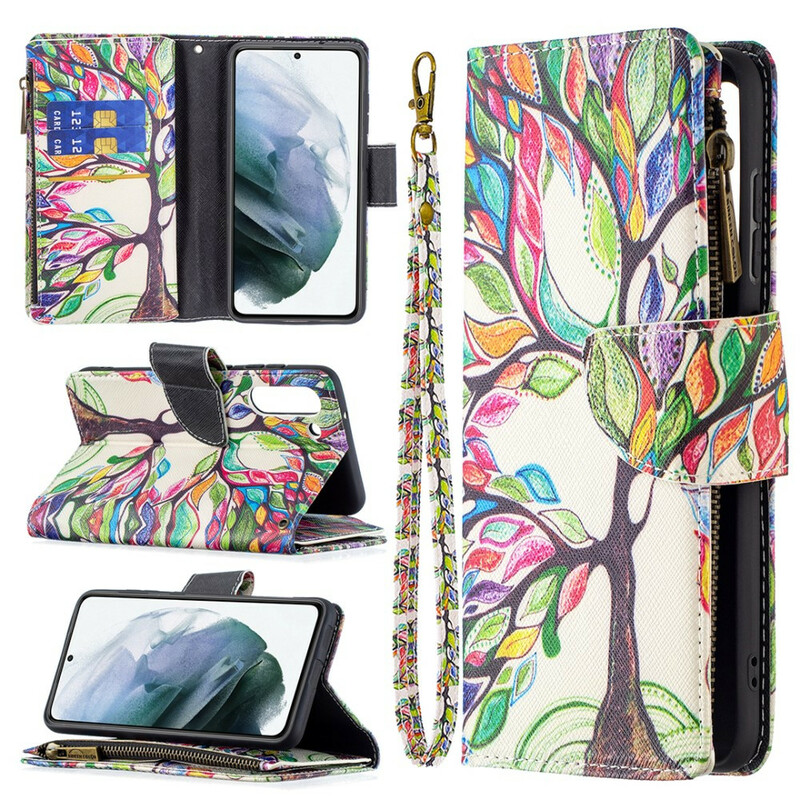 Custodia per Samsung Galaxy S21 FE con albero con tasca a zip