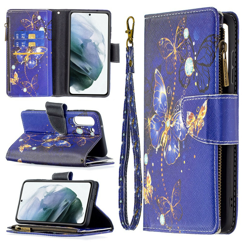 Samsung Galaxy S21 FE Custodia con tasca con cerniera a farfalla Farfalle