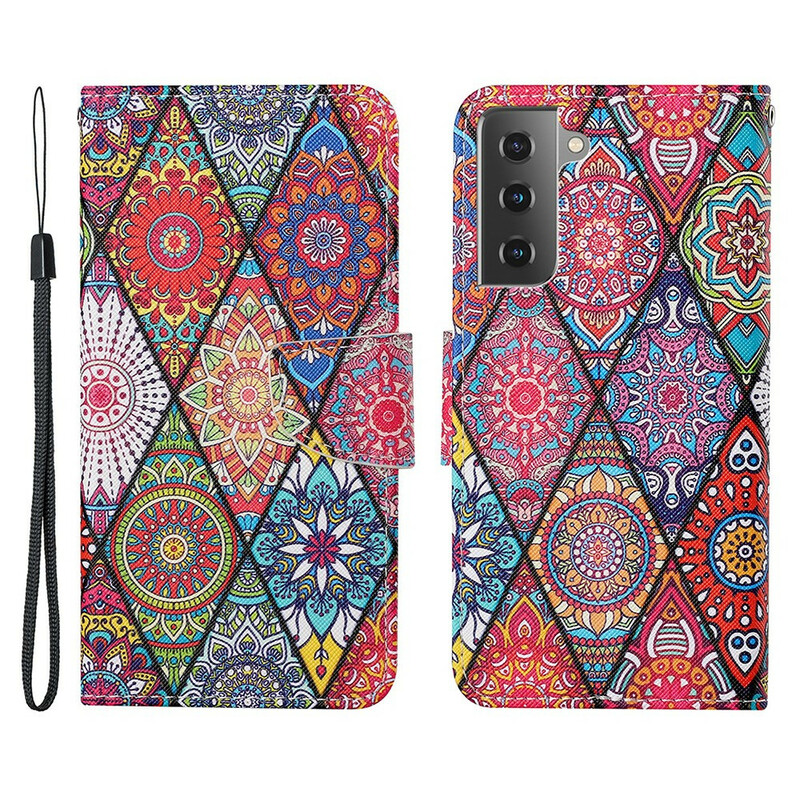 Samsung Galaxy S21 FE Custodia patchwork con cinturino