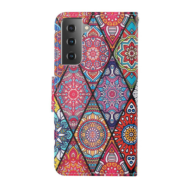 Samsung Galaxy S21 FE Custodia patchwork con cinturino