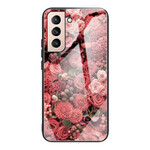 Samsung Galaxy S21 FE Custodia in vetro temperato Fiori rosa