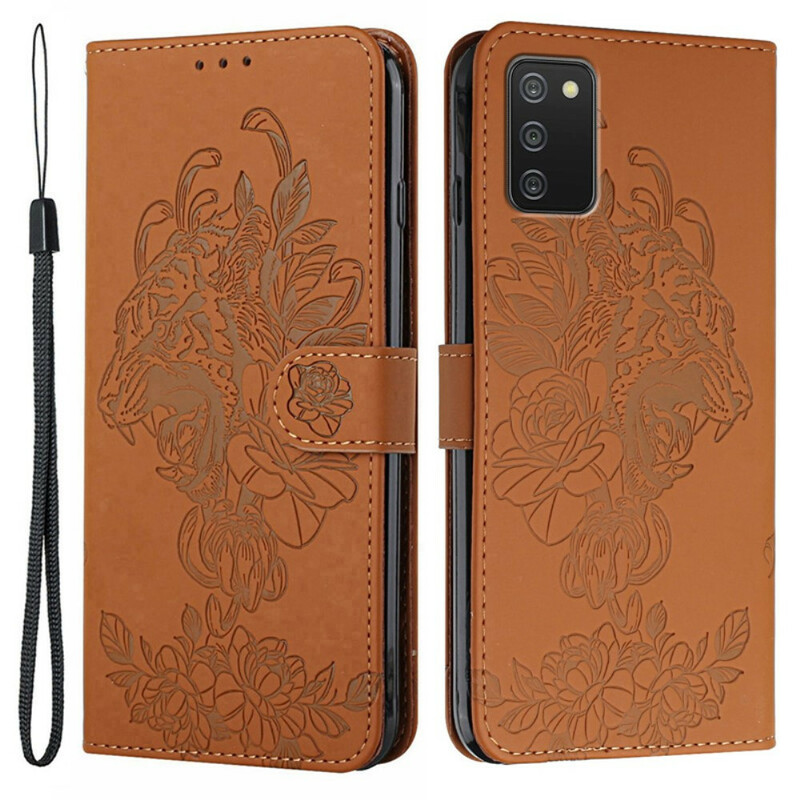 Samsung Galaxy A02s Custodia con cinturino barocco tigrato Samsung Galaxy A02s Custodia con cinturino barocco tigrato