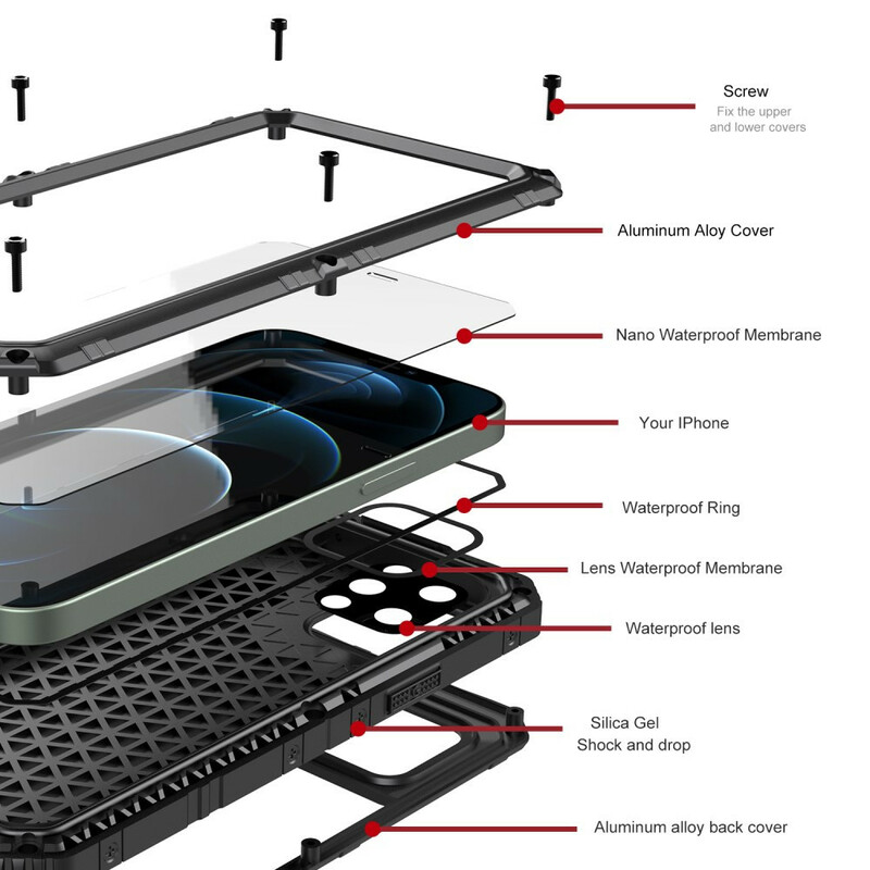 Custodia impermeabile in metallo super resistente per iPhone 12 Pro Max