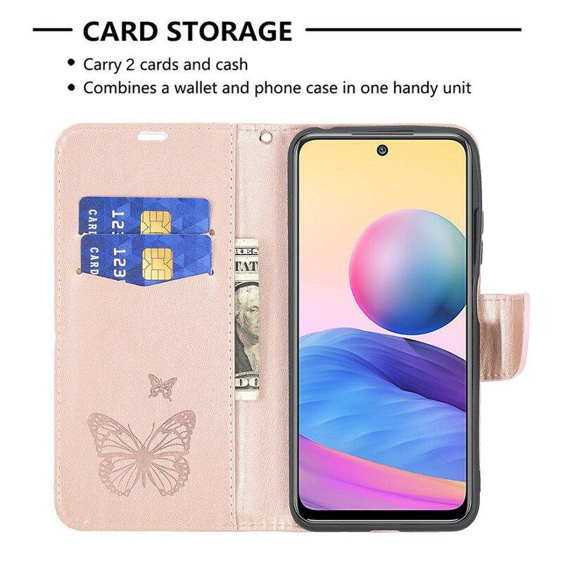 Xiaomi Redmi Note 10 5G / Poco M3 Pro 5G Farfalla stampata Custodia con cinturino