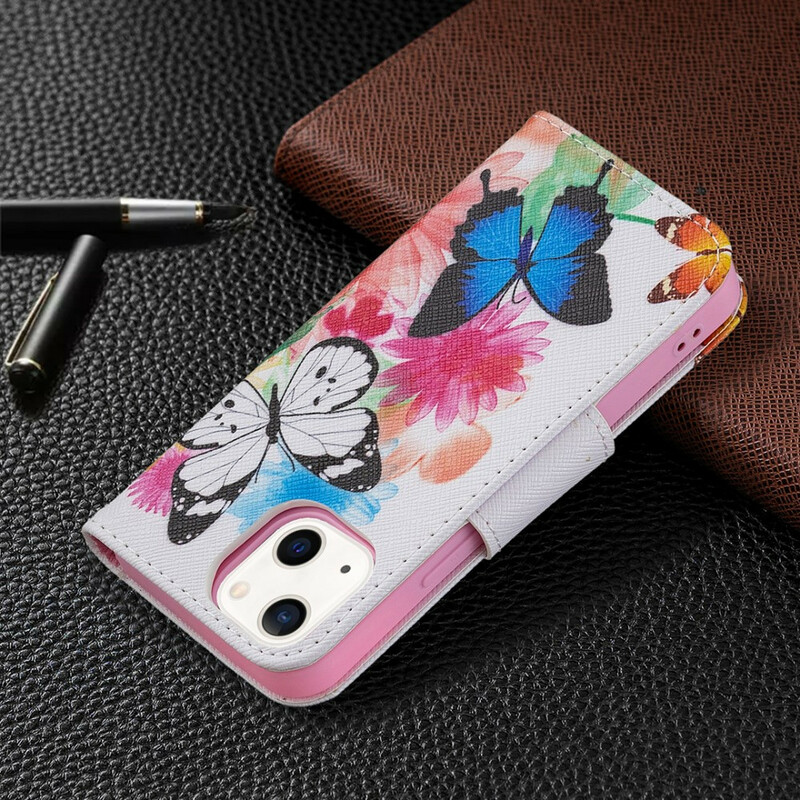 Custodia iPhone 13 Mini Farfalle e Fiori Dipinti
