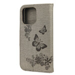 Custodia per iPhone 13 Mini Splendide Farfalle con Cinturino