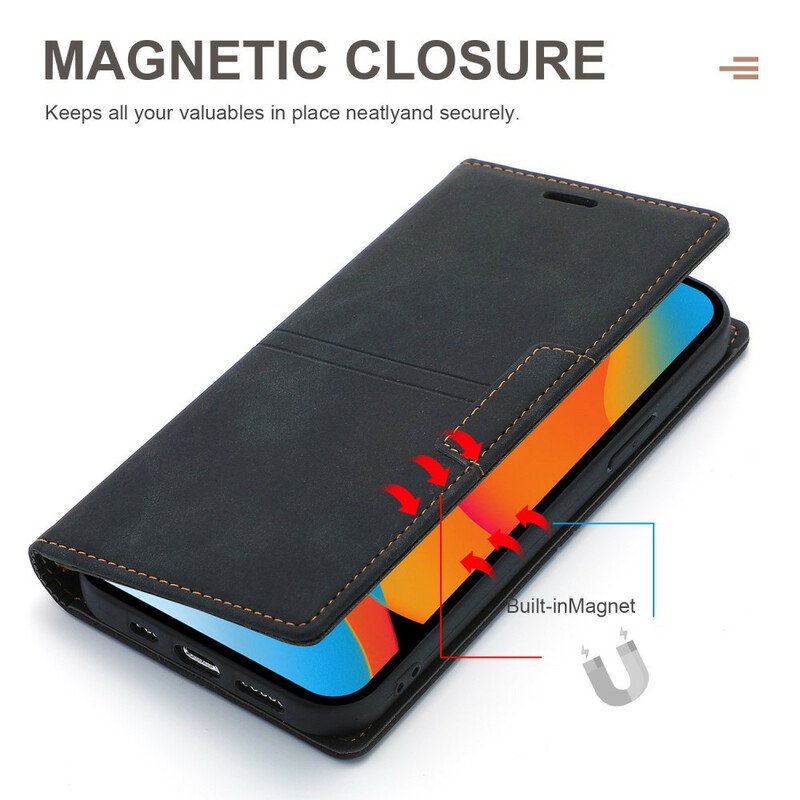 Flip Cover iPhone 13 Mini Style Pelle Cuciture Chiusura magnetica