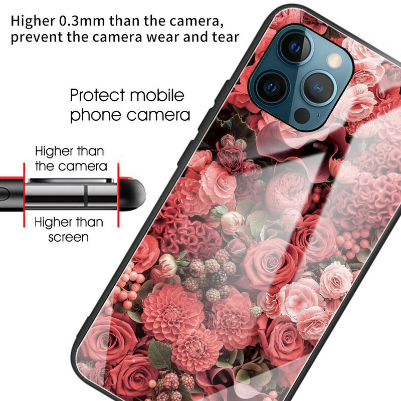 iPhone 13 Pro Copertura rigida in vetro Fiori rosa