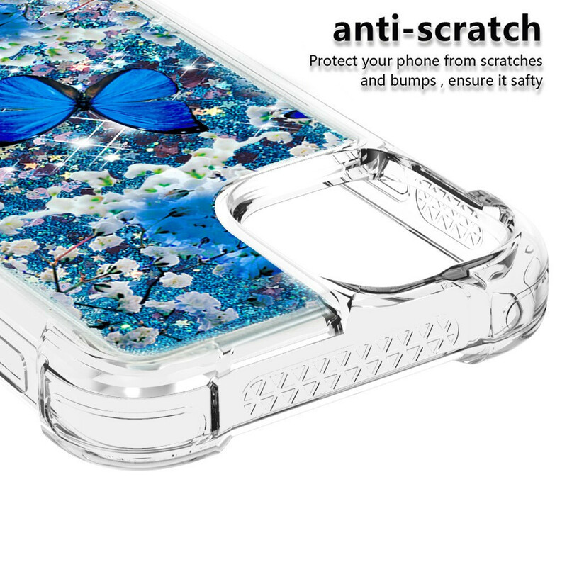 Custodia per iPhone 13 Pro Max Farfalle blu glitterate