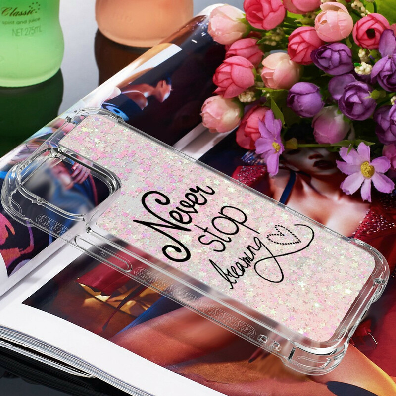 Custodia per iPhone 13 Pro Max Never Stop Dreaming Glitter