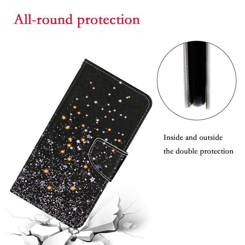 Custodia iPhone 13 Pro Star e Glitter con cinturino