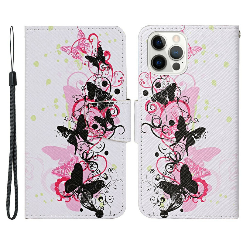 Custodia iPhone 13 Pro Magistral Butterflies con cinturino