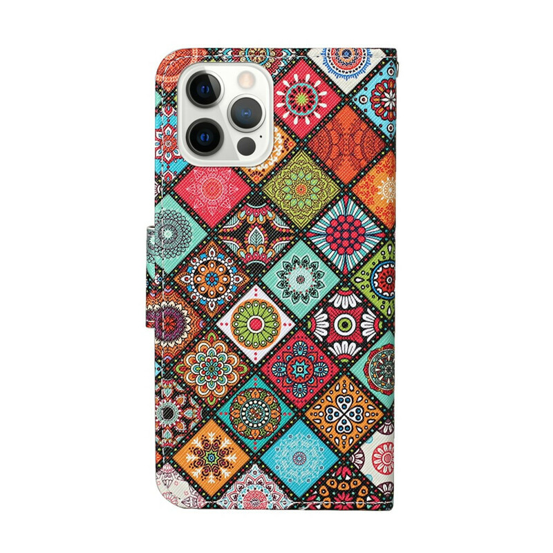 iPhone 13 Pro Custodia Patchwork Mandalas con cinturino