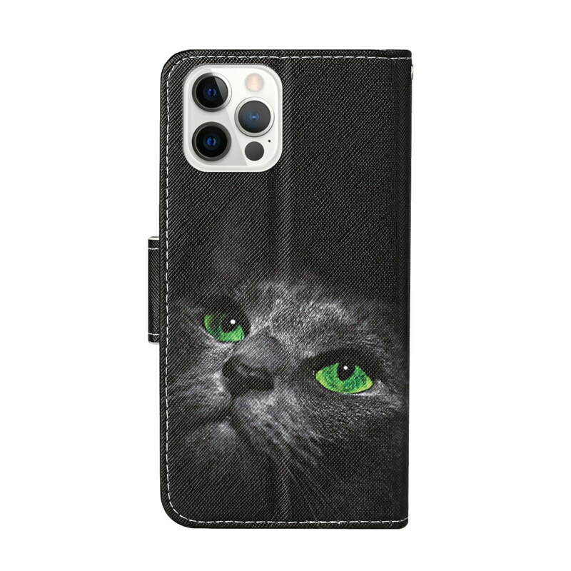 Custodia iPhone 13 Pro Green Cat Eye con cinturino