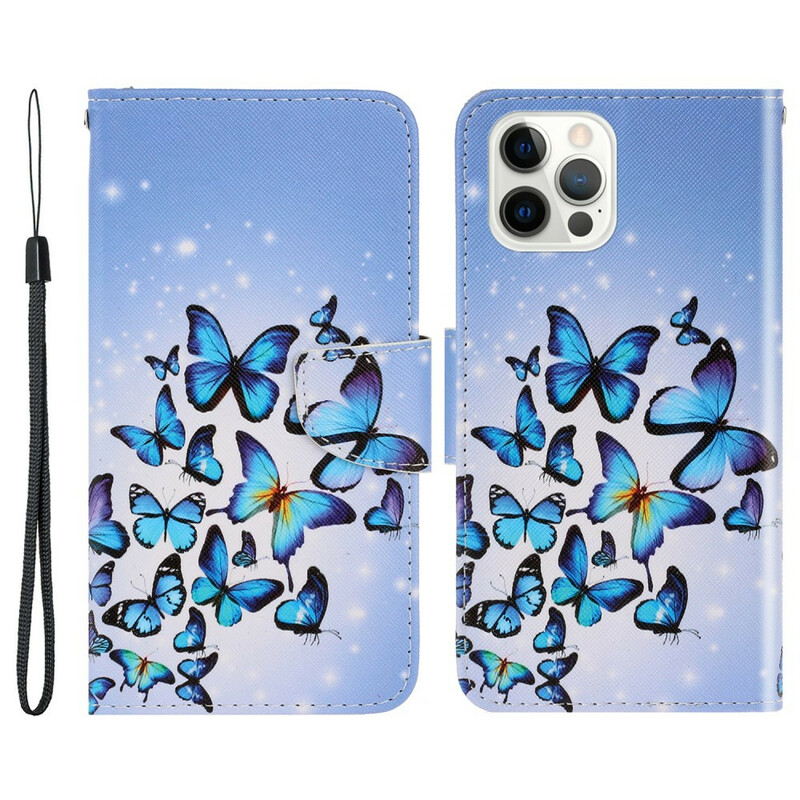 Custodia iPhone 13 Pro Variations Butterflies con cinturino