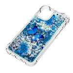 Custodia iPhone 13 Pro Farfalle Blu Glitter