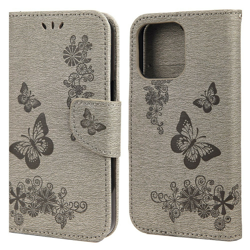 Custodia per iPhone 13 Pro Splendide farfalle con cinturino