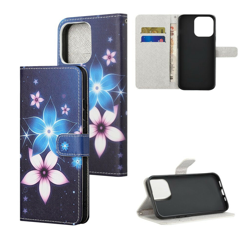 Custodia per iPhone 13 Lunar Flowers con cordino