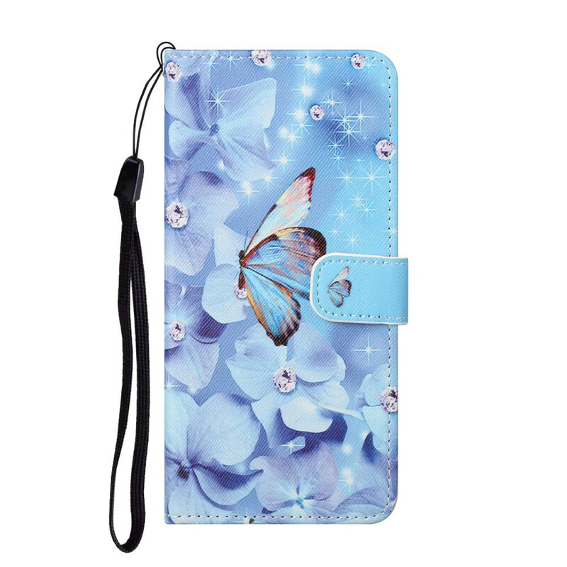 Custodia per iPhone 13 Butterfly Diamonds con cordino