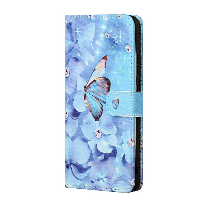 Custodia per iPhone 13 Butterfly Diamonds con cordino