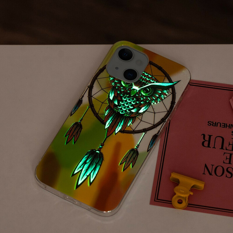 Custodia fluorescente per iPhone 13 Dreamcatcher Owl