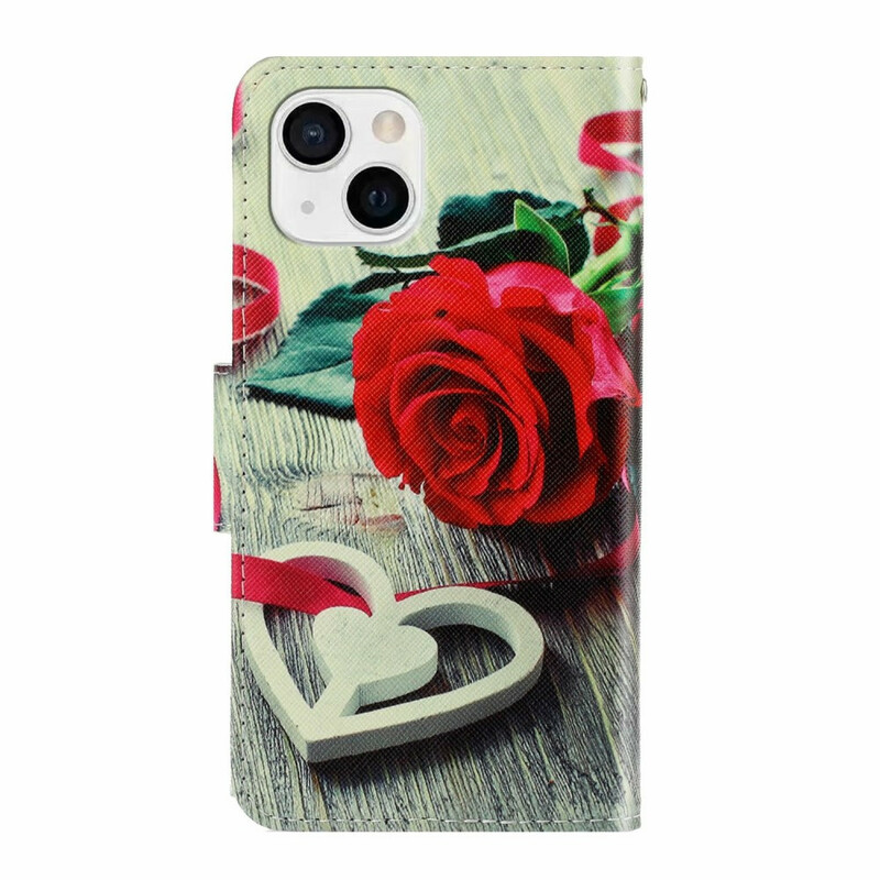 Custodia per iPhone 13 Rosa con cordino romantico