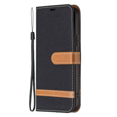 Cover per iPhone 13 Pro Max Effetto Tessuto e Pelle con Cinturino