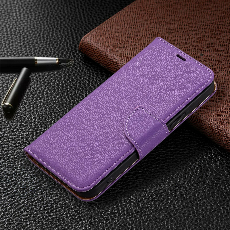 Custodia per iPhone 13 Pro Max colorata in pelle effetto litchi con cinturino