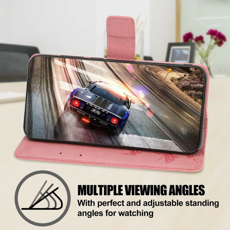 Custodia per iPhone 13 Farfalle e fiori con cordino