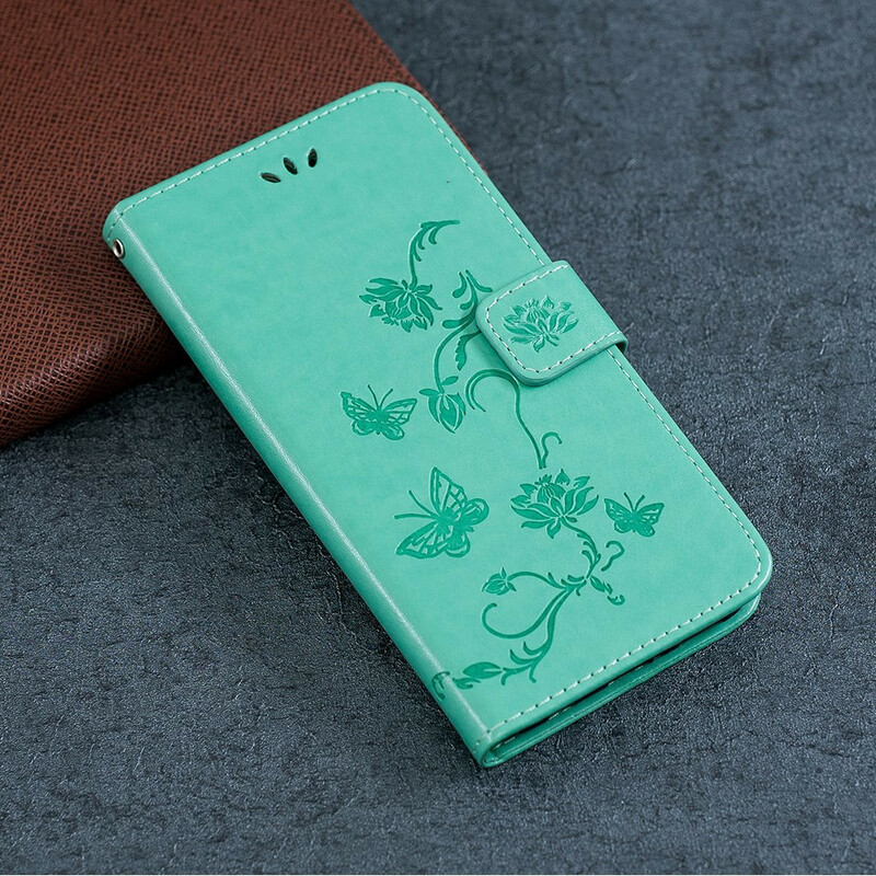 Custodia per iPhone 13 Farfalle e fiori con cordino