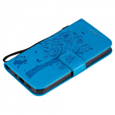 Custodia per iPhone 13 Albero e gatto con cordino