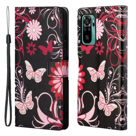 Xiaomi Redmi 10 Farfalle e fiori Custodia con cinturino
