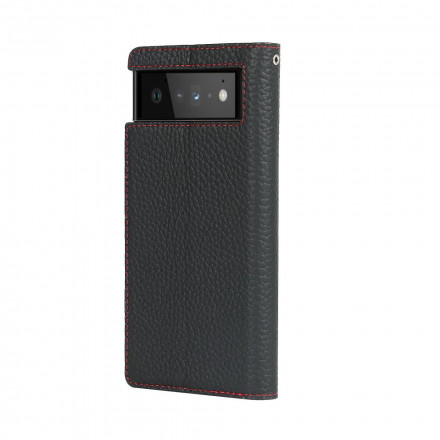 Flip Cover Google Pixel 6 in pelle Genuine Lychee Strap