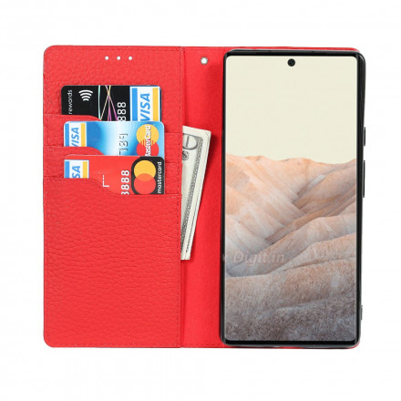 Flip Cover Google Pixel 6 in pelle Genuine Lychee Strap