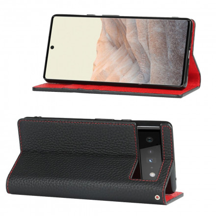 Flip Cover Google Pixel 6 in pelle Genuine Lychee Strap