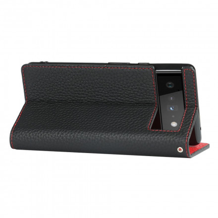 Flip Cover Google Pixel 6 in pelle Genuine Lychee Strap