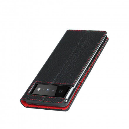 Flip Cover Google Pixel 6 in pelle Genuine Lychee Strap