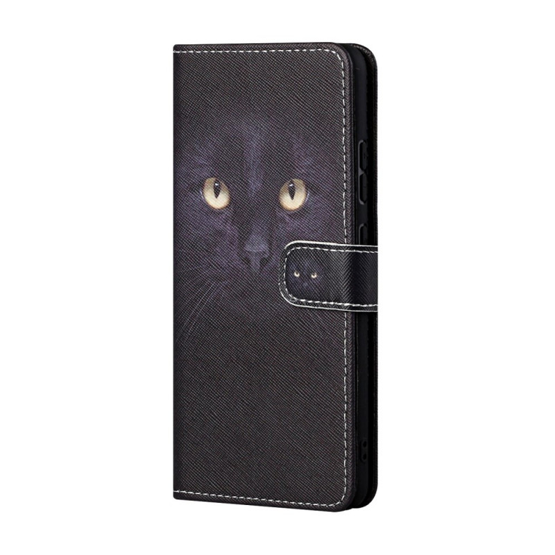 Samsung Galaxy A13 5G / A04s Custodia nera con cinturino a occhi di gatto