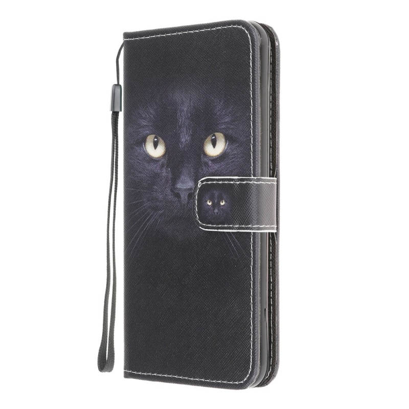 Samsung Galaxy M32 Custodia nera con cinturino a occhi di gatto