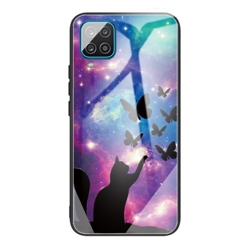 Samsung Galaxy M32 Custodia in vetro temperato Gatto e farfalle nello spazio