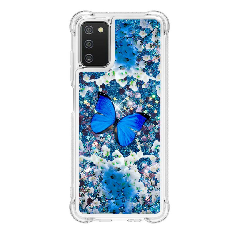 Samsung Galaxy A03s Custodia Glitter Blue Butterflies