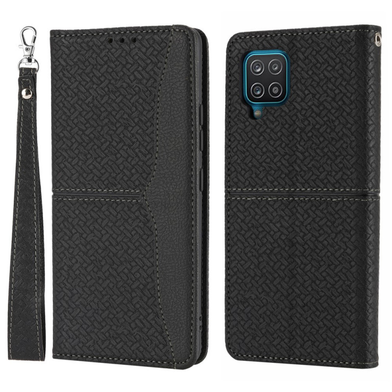 Flip Cover Samsung Galaxy A12 / M12 Stile Pelle Tessuto Cinturino